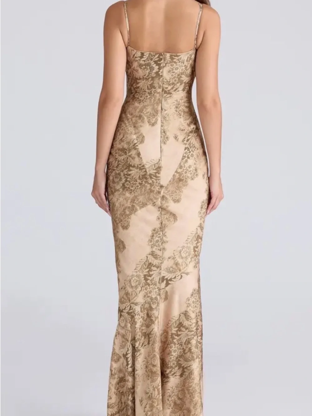 House of Cb Elegant Beige Floral Lace Mermaid Dress - Slip Silhouette - Picture 2 of 3